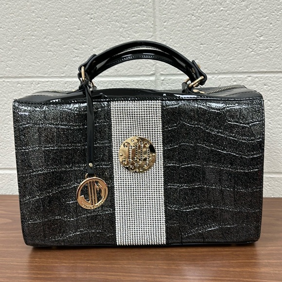 EUC Large Julia & Michael Black Croc  Patent Satchel - Picture 1 of 8